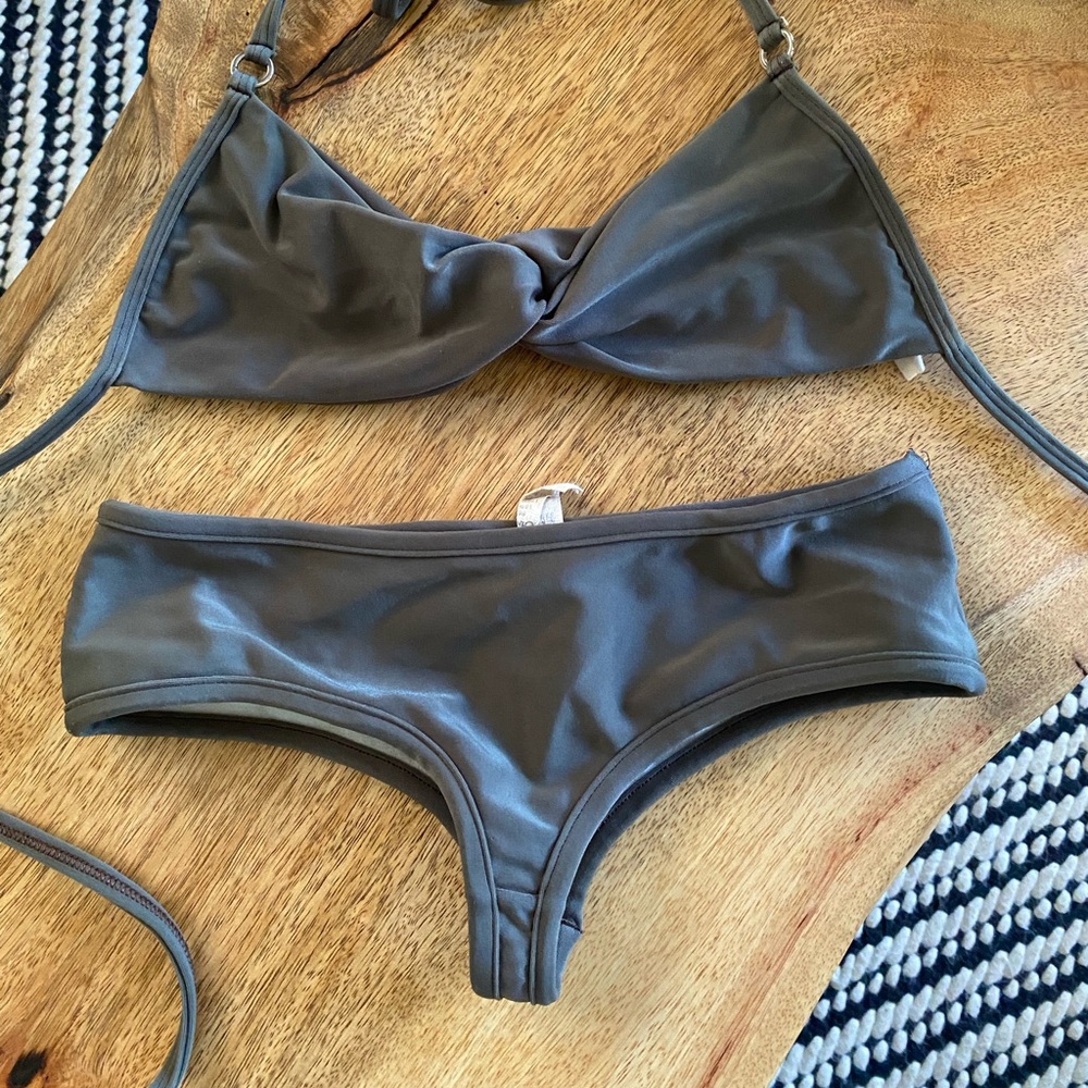 Vintage Maui Girl Brazil cut, chocolate brown bikini with twist top.